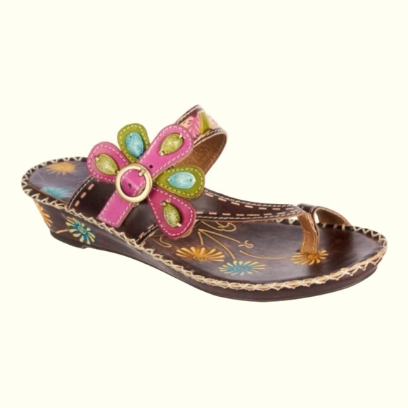 L’artiste - Spring Step “Santorini” Hand-Painted Leather Sandals Size 39 (8.5–9) - Picture 1 of 11